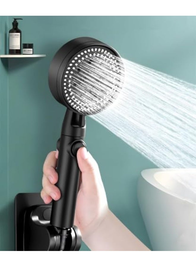 High Pressure Shower Heads 5-Speed Adjustment,Hand Held Shower Head With Hose,One-Touch Switch Bathroom Shower Nozzle-Easy to Install Filtered Booster Hand Shower (Black) - Image 1