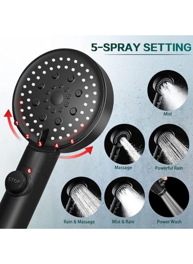 High Pressure Shower Heads 5-Speed Adjustment,Hand Held Shower Head With Hose,One-Touch Switch Bathroom Shower Nozzle-Easy to Install Filtered Booster Hand Shower (Black) - Image 2