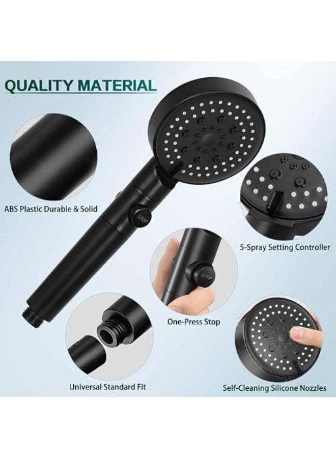 High Pressure Shower Heads 5-Speed Adjustment,Hand Held Shower Head With Hose,One-Touch Switch Bathroom Shower Nozzle-Easy to Install Filtered Booster Hand Shower (Black) - Image 3