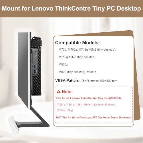 Varghesyla 2 Pack Mount for Lenovo Tiny VESA System Mounting Bracket Wall VESA and Under Desk Mini PC Mount for Lenovo ThinkCentre Tiny Desktops M600 M700 M700z M715q M800z M900 M900x M900z - Image 3