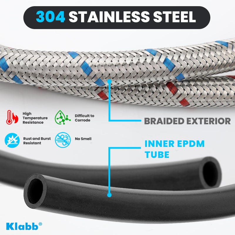 Klabb 32-Inch Stainless Steel Braided Faucet Supply Line, 3/8" Compression Inlet with 1/2" Adapter and M10 Faucet Connection for Bathroom & Kitchen Sinks - Image 5