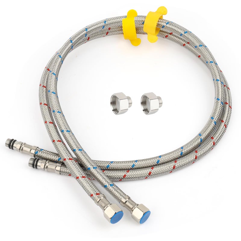 Klabb 32-Inch Stainless Steel Braided Faucet Supply Line, 3/8" Compression Inlet with 1/2" Adapter and M10 Faucet Connection for Bathroom & Kitchen Sinks - Image 1