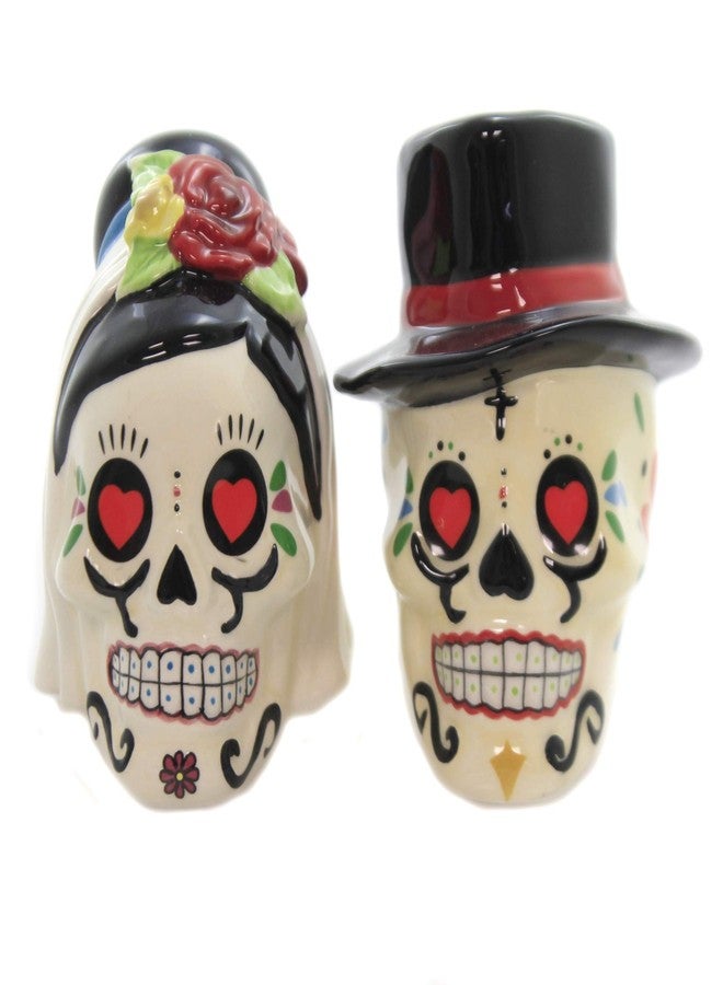 Pacific Giftware Day of The Dead Bride and Groom Skulls Ceramic Salt and Pepper Shakers - Image 2