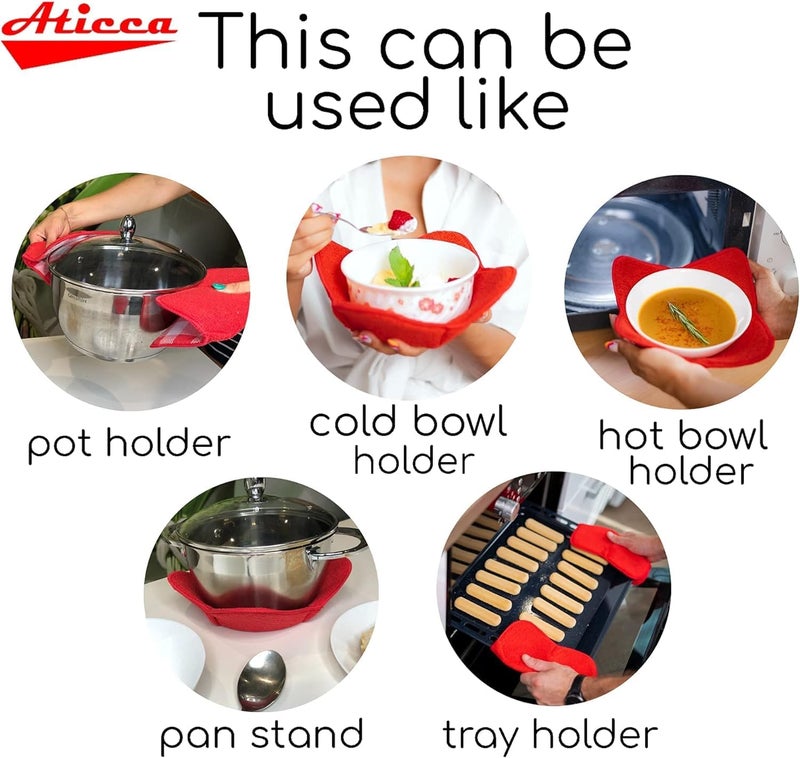 Aticca Microwave Bowl Cozy Holders for Hot Food Set of 4 Hot Pads for Bouillon Cups Multipurpose Heat Proof Plate Holder - Image 2
