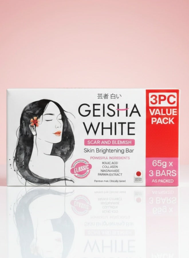 جيشا White Classic Scar and Blemish Skin Brightening Bar 3 Piece Value Pack gentle whitening cleansing soap smooth glowing skin - Image 1