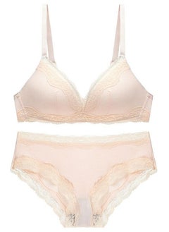 Comfy Solid Color A B Cup Thin Cup Lace Bra Panty Set Beige