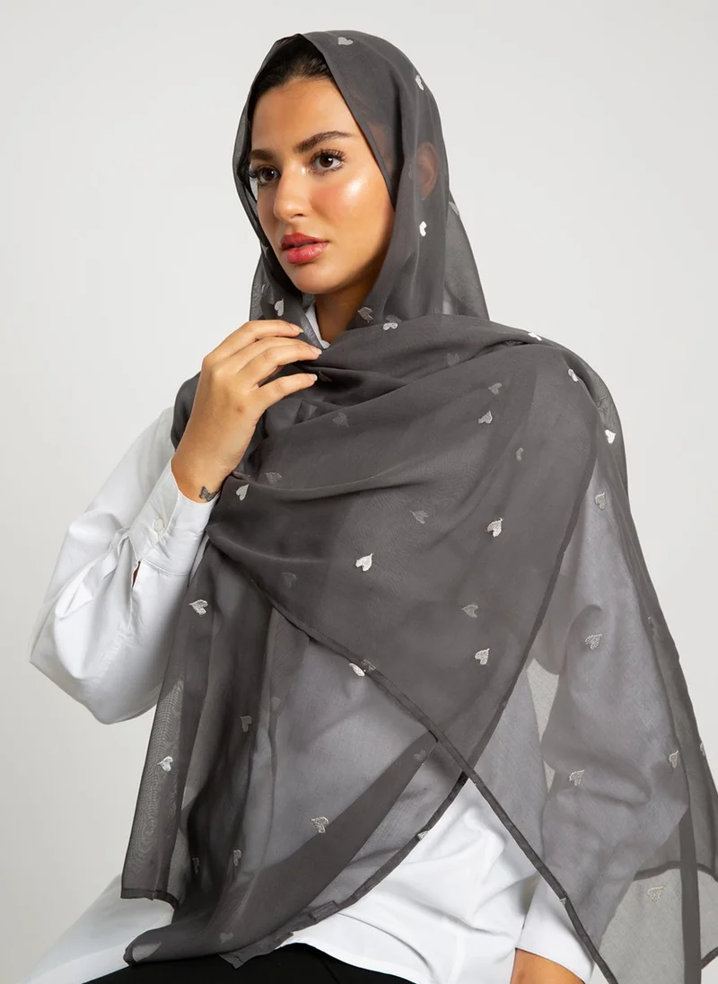 Kaafmeem Gray Hearts Single Voile Tarha