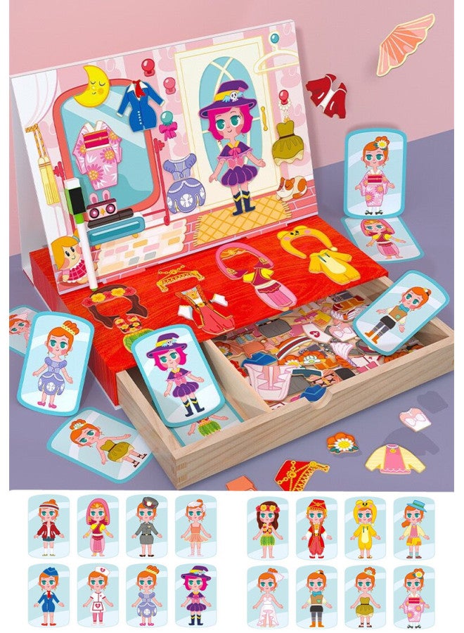 Children's Educational Magnetic Cartoon Princess Dress-up Animal Spelling Multi-function Double-sided Drawing Board Puzzle Girl Gift Box-Color:Drawer-Cartoon Little Girl Dress Up (Drawer Box) - Image 1