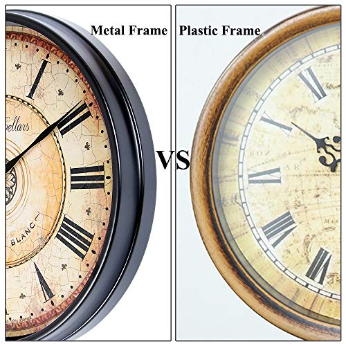 Justup Wall Clock, 12 inch Metal Black Wall Clock European Style Retro Vintage Clock Non - Ticking Whisper Quiet Battery Operated with HD Glass Easy to Read for Indoor Decor (Black 12') - Image 4