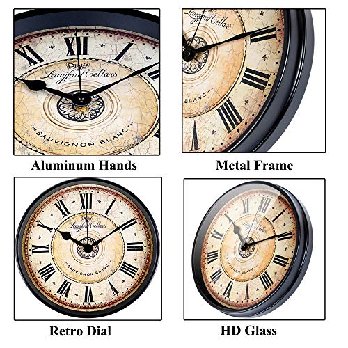 Justup Wall Clock, 12 inch Metal Black Wall Clock European Style Retro Vintage Clock Non - Ticking Whisper Quiet Battery Operated with HD Glass Easy to Read for Indoor Decor (Black 12') - Image 5