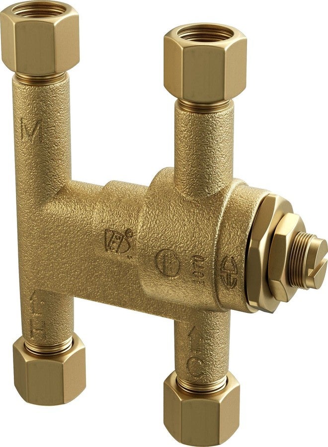 PROFLO PFMVTD38 3/8" Thermostatic Mixing Valve - Two Outlets - Rough Brass - Image 1