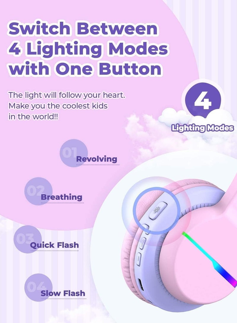 iClever سماعات رأس بلوتوث للأطفال، سماعات رأس لاسلكية للأطفال BTH12 بإضاءة LED ملونة فوق الأذن مع مستوى صوت محدود 74/85/94 ديسيبل، وقت تشغيل 55 ساعة، بلوتوث 5.2، ميكروفون مدمج للمدرسة/الكمبيوتر اللوحي/الكمبيوتر الشخصي - Image 5