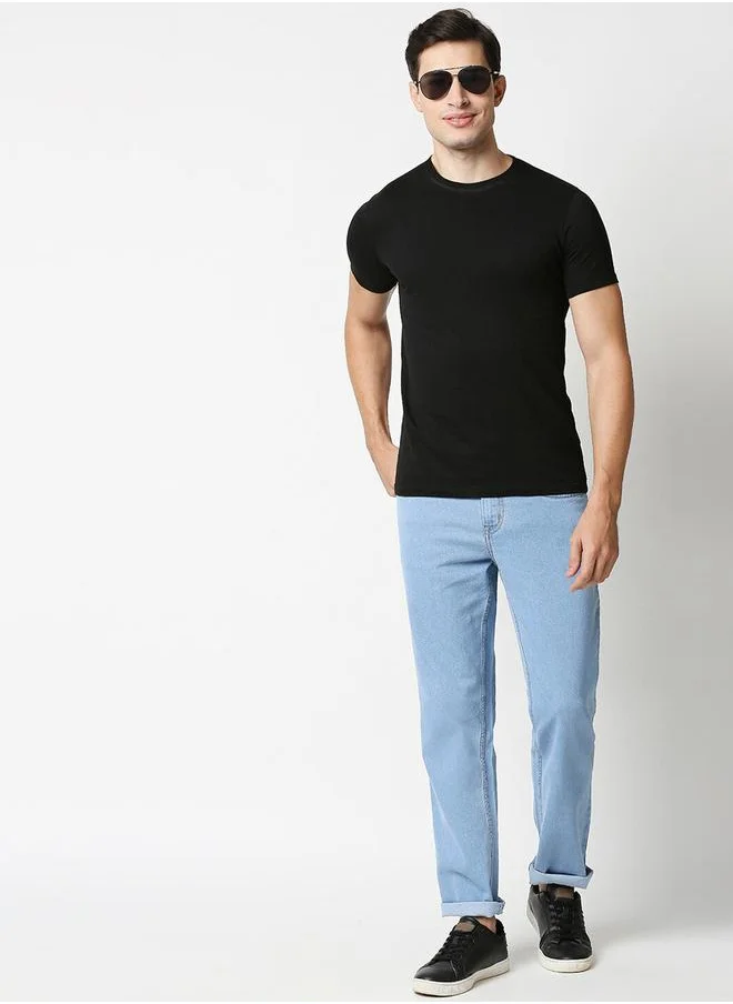 HIGH STAR Mid Rise Light Wash Relaxed Fit Jeans by Styli