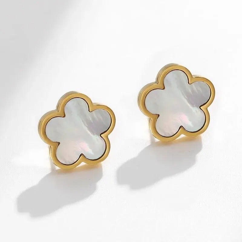 White Flower Golden Stainless Steel Earring - Image 3