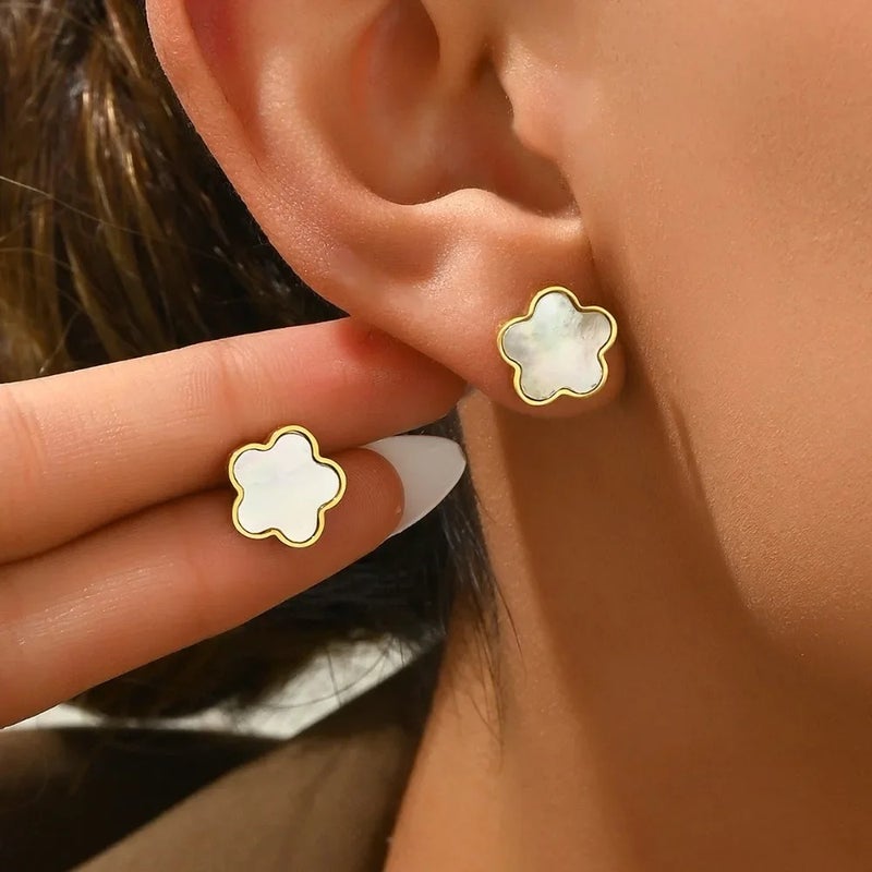 White Flower Golden Stainless Steel Earring - Image 4