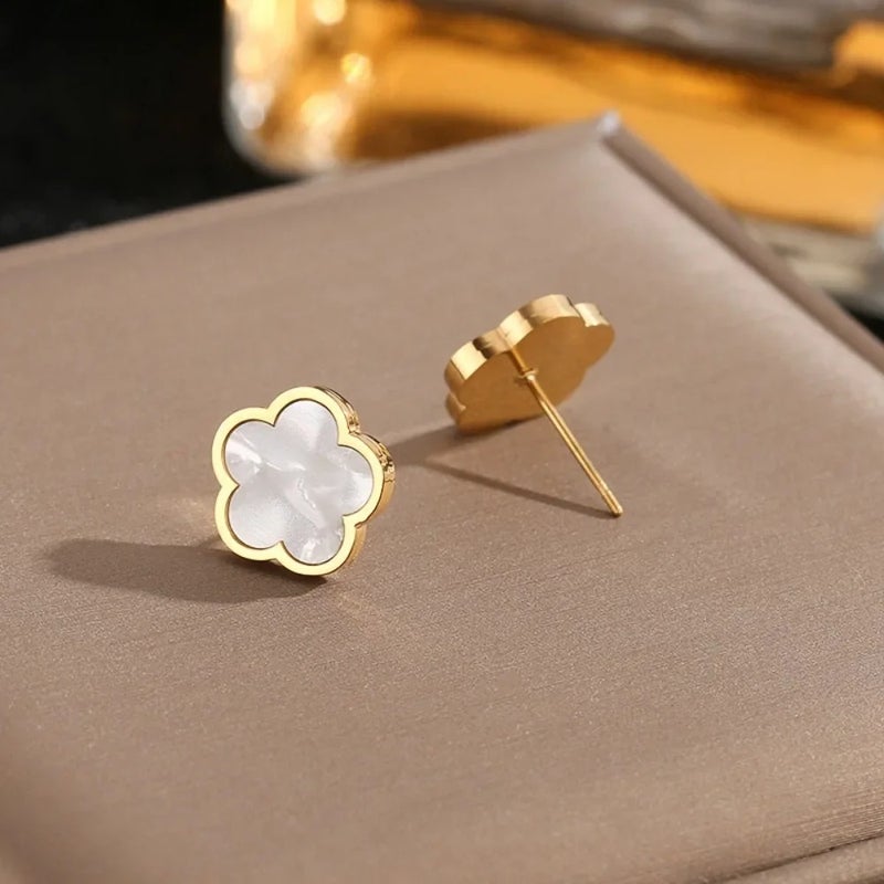 White Flower Golden Stainless Steel Earring - Image 2