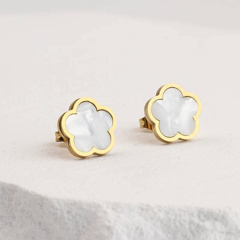 White Flower Golden Stainless Steel Earring - Image 1