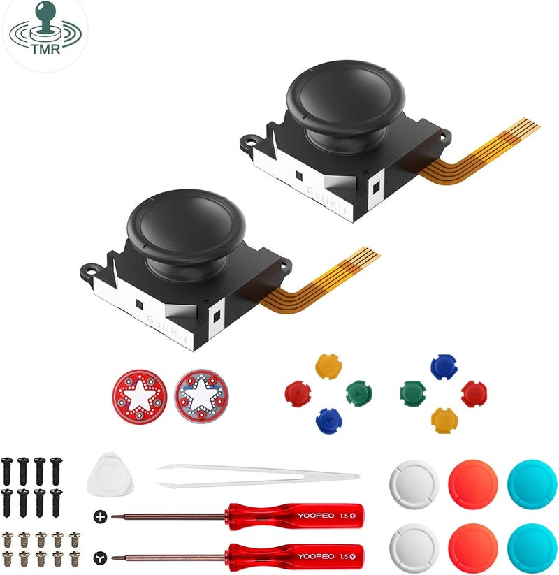 AKNES GuliKit TMR Joysticks Replacement for Switch OLED/Switch/Switch Lite JoyCon Controller, No Drift Magnetic Stick Repair Kit for Joycon, with Repair Tools, 4 Colours Thumb Stick Caps - 1 Pair - Image 1