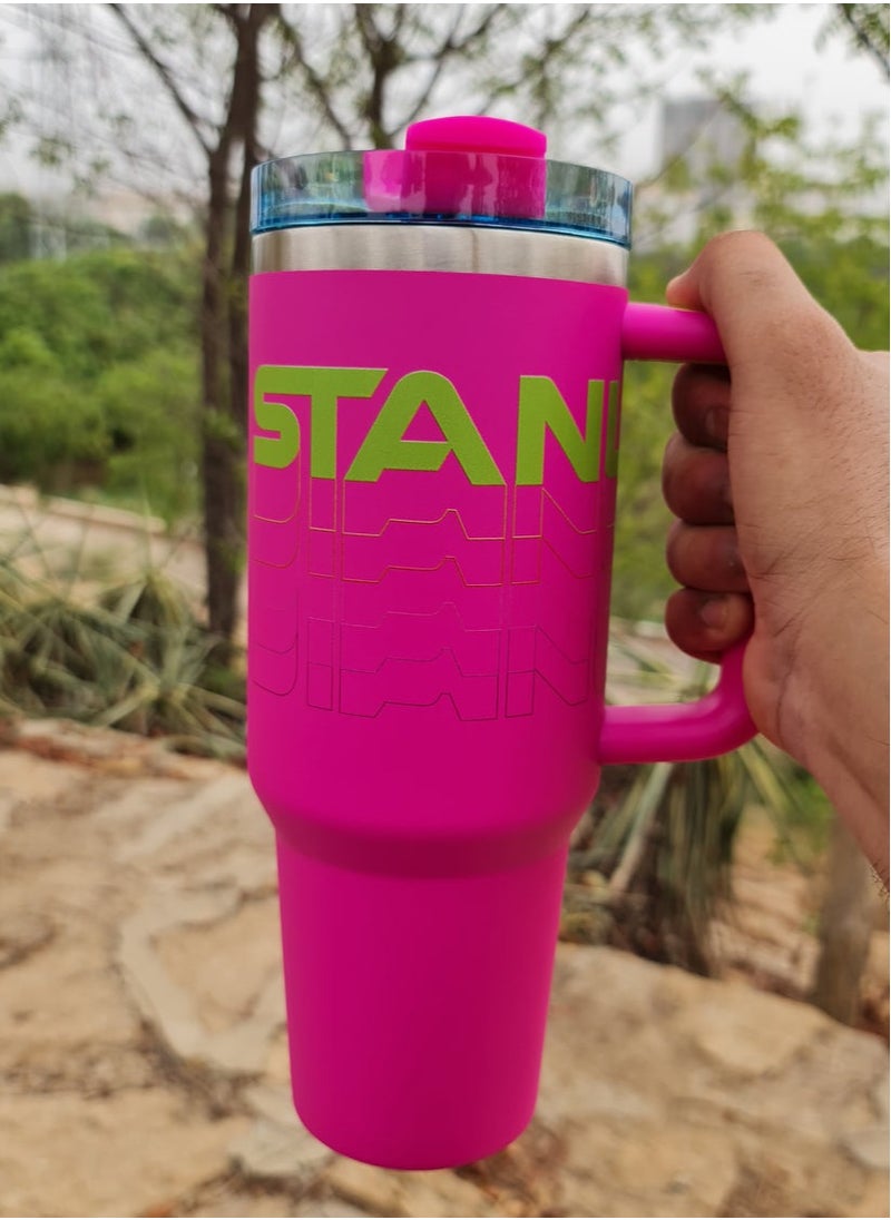 Stanley - Reverb Original 40oz Insulated Stainless Steel Travel Mug – Extra-Large Hydration Cup with Spill-Proof Lid and Reusable Straw, Keeps Drinks Hot or Cold, Perfect for Travel, Office, and Gym in Hot Magenta - Image 1