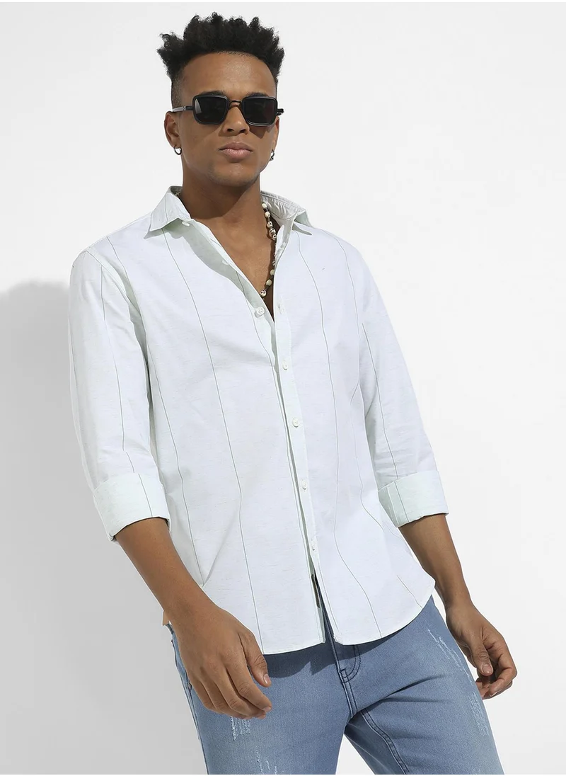 كامبوس سوترا Men's White Heathered Pinstriped Shirt