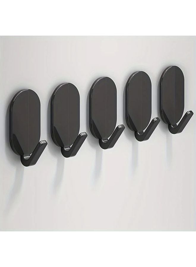 5pcs Black Heavy Duty Adhesive Hooks No Drilling Waterproof For Towels Robes - Image 1