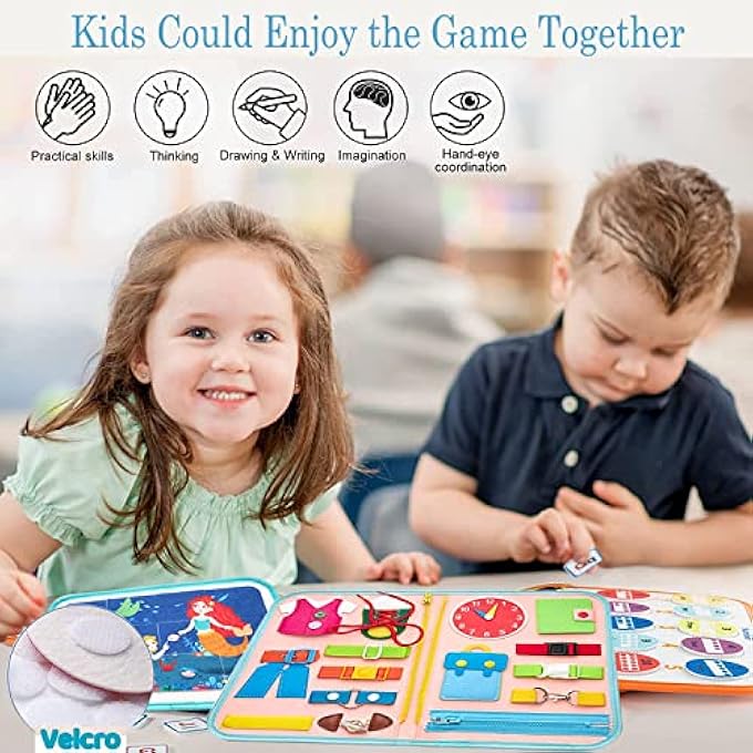 BUSY BOARD MONTESSORI TOYS FOR 1 2 3 4 YEAR OLD BOYS & GIRLS GIFTS,SENSORY BOARD TOY PRESCHOOL TODDLER ACTIVITY EDUCATIONAL TRAVEL TOY LEARNING BASIC DRESS SKILLS (TODDLER BUSY BOARD) - Image 5