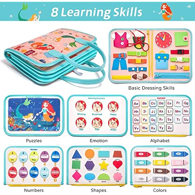 BUSY BOARD MONTESSORI TOYS FOR 1 2 3 4 YEAR OLD BOYS & GIRLS GIFTS,SENSORY BOARD TOY PRESCHOOL TODDLER ACTIVITY EDUCATIONAL TRAVEL TOY LEARNING BASIC DRESS SKILLS (TODDLER BUSY BOARD) - Image 3