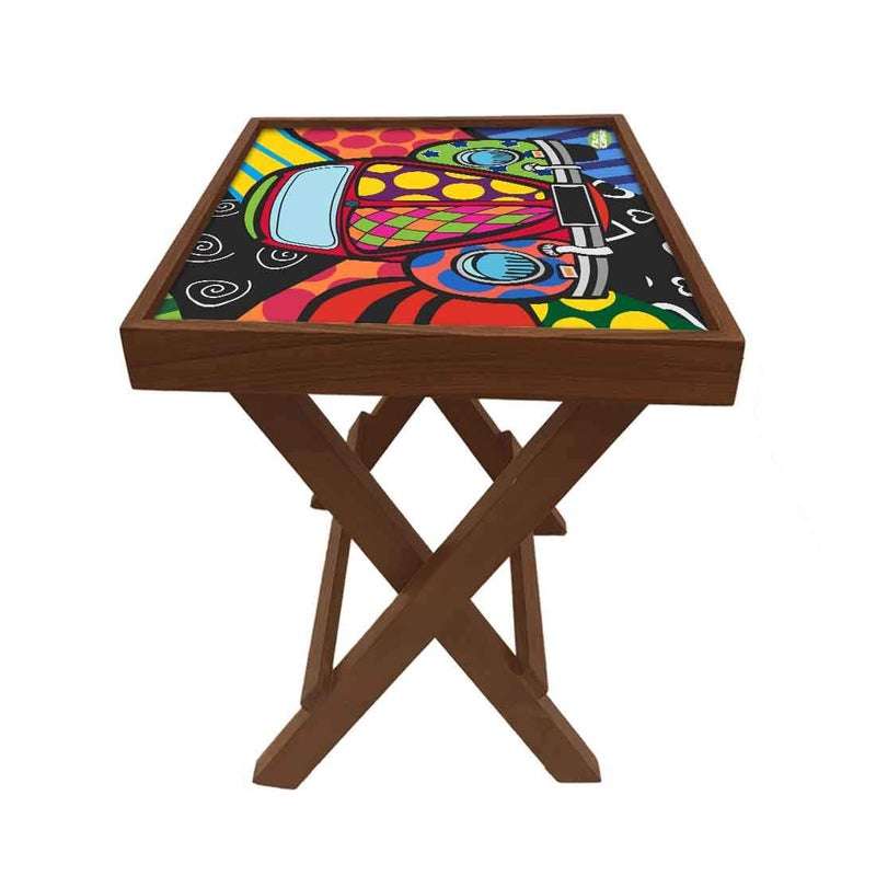 Nutcase Designer Teak Wood Side Table Folding Wooden Bedside Coffee Outdoor Picnic Table Retro Car - Image 5