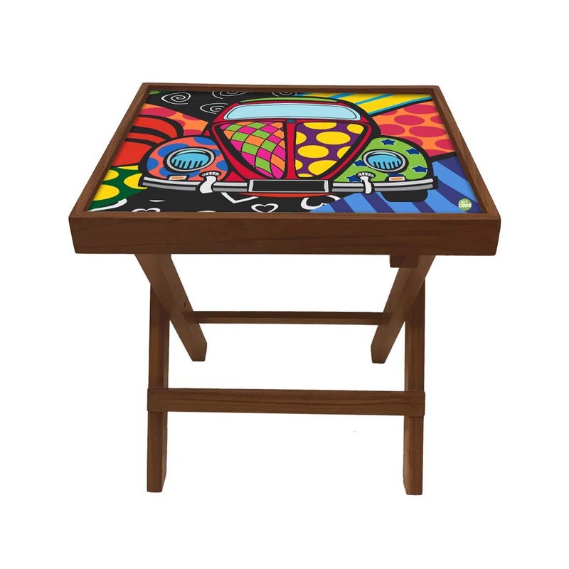 Nutcase Designer Teak Wood Side Table Folding Wooden Bedside Coffee Outdoor Picnic Table Retro Car - Image 4