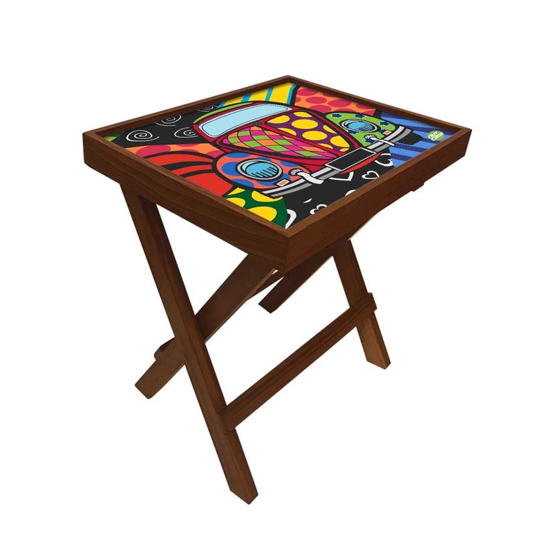 Nutcase Designer Teak Wood Side Table Folding Wooden Bedside Coffee Outdoor Picnic Table Retro Car - Image 3