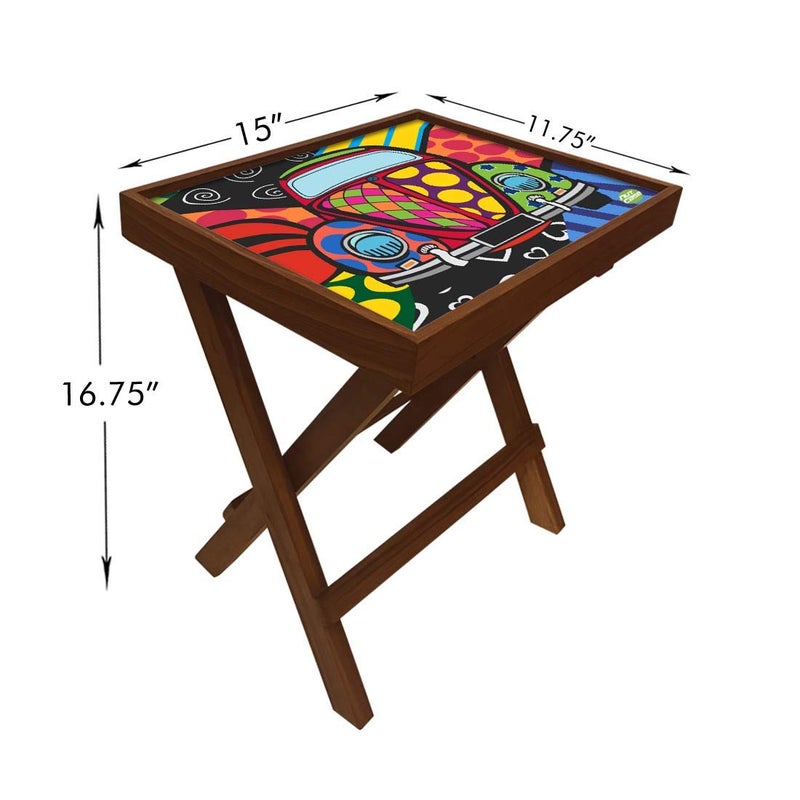 Nutcase Designer Teak Wood Side Table Folding Wooden Bedside Coffee Outdoor Picnic Table Retro Car - Image 2
