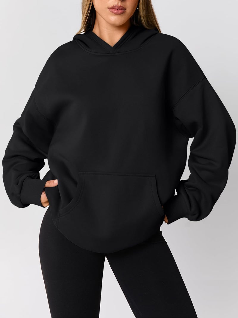 AUTOMET Womens Oversized Hoodies Fleece Trendy Sweatshirts 2026 Pullover Black XS - Image 2