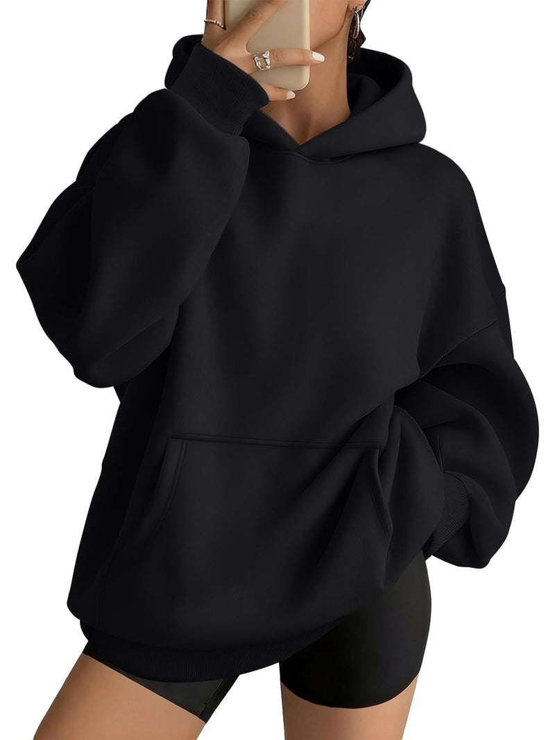 AUTOMET Womens Oversized Hoodies Fleece Trendy Sweatshirts 2026 Pullover Black XS - Image 1