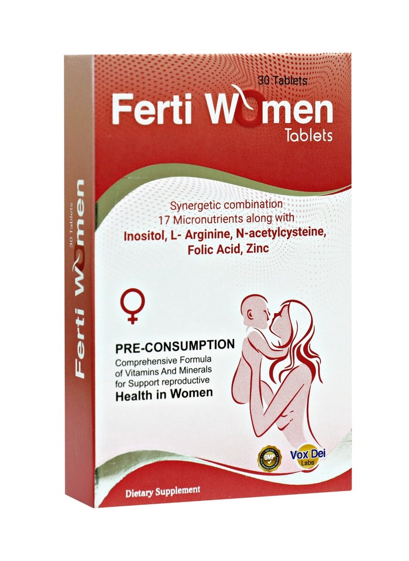 Vox Dei Labs Ferti Women Tablets - Premium Pre-Conception Supplement | 17 Micronutrients with Inositol, L-Arginine, NAC, Folic Acid & Zinc | Expert Nutrition for Women's Health & Normal Conception | 30 Tablets  - Image 1
