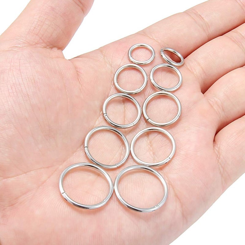SCERRING 10PCS 14G Stainless Steel Hinged Clicker Segment Septum Nose Lip Ring Hoop Cartilage Tragus Sleeper Earrings Body Piercing Jewelry 8mm 10mm 12mm 14mm 16mm Silver - Image 4