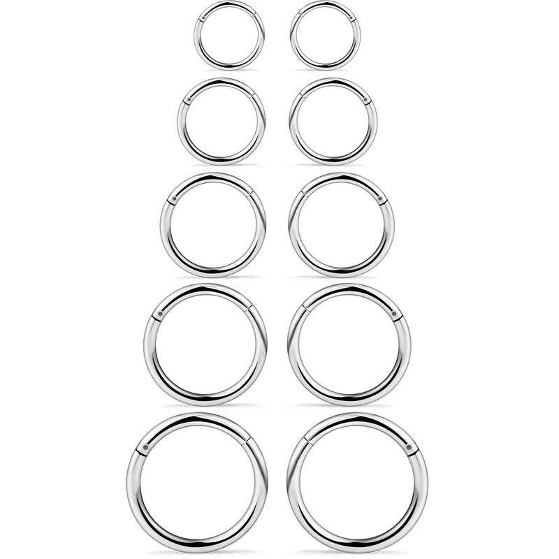 SCERRING 10PCS 14G Stainless Steel Hinged Clicker Segment Septum Nose Lip Ring Hoop Cartilage Tragus Sleeper Earrings Body Piercing Jewelry 8mm 10mm 12mm 14mm 16mm Silver - Image 3