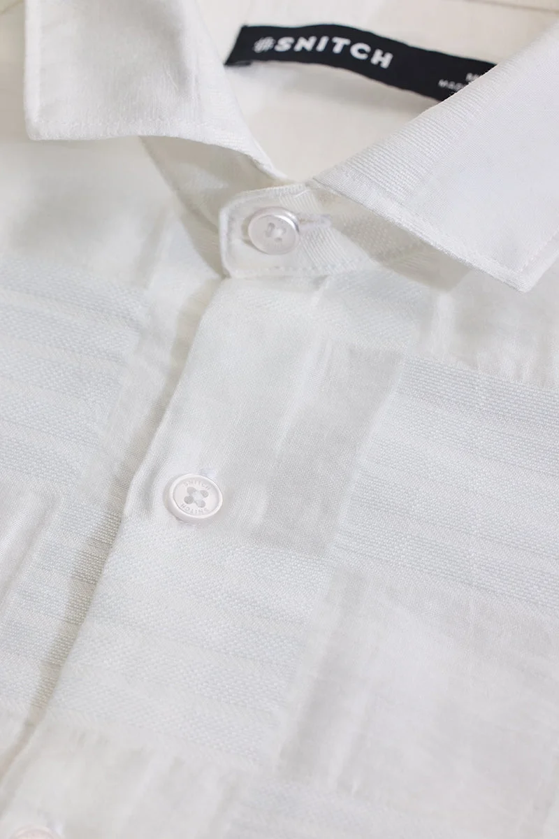 SNITCH White Self-Design Slim Fit Shirt