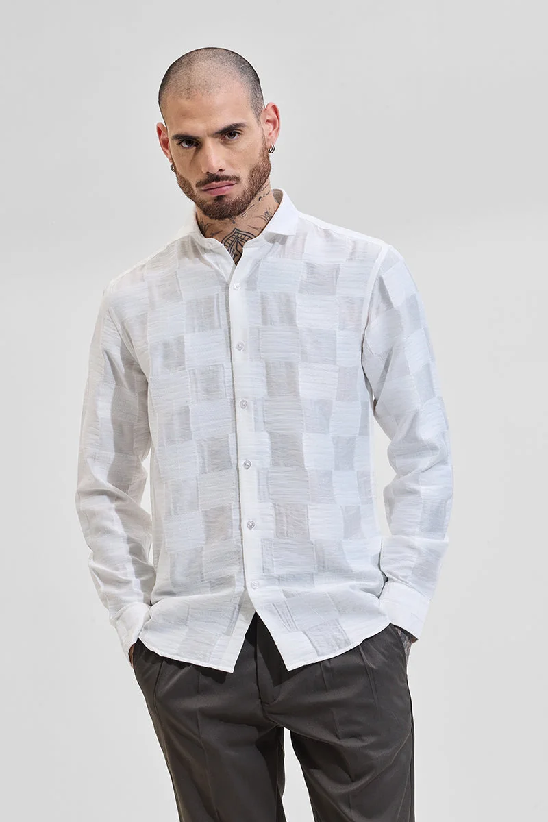 SNITCH White Self-Design Slim Fit Shirt