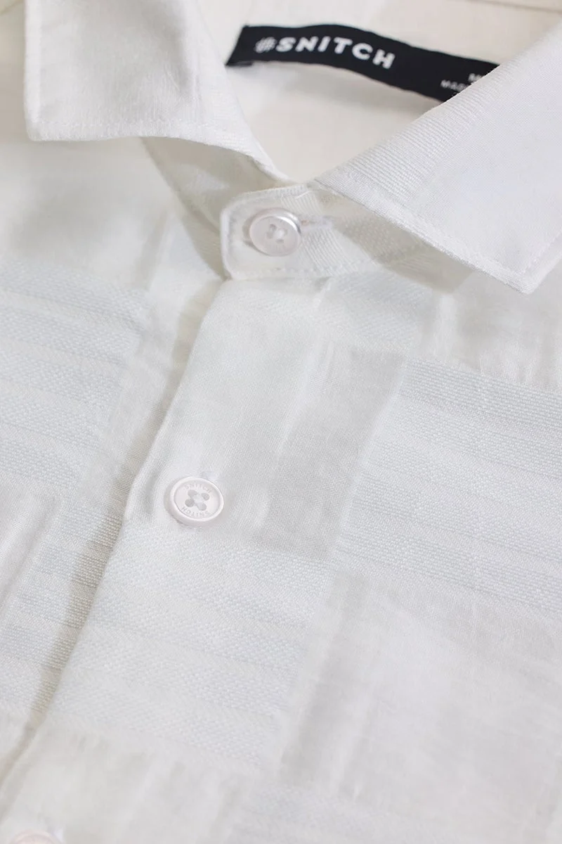 SNITCH White Self-Design Slim Fit Shirt