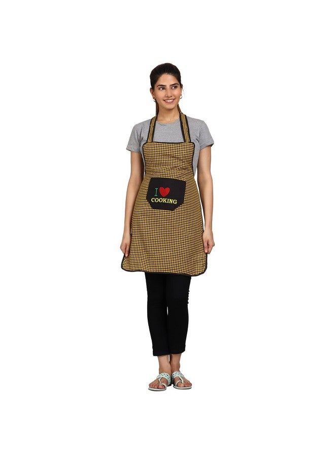 JMi Cotton Checkered Design Waterproof Apron with Multipurpose Front Large Embroidered Pocket Pack of 2 (Black & Yellow) - Image 3