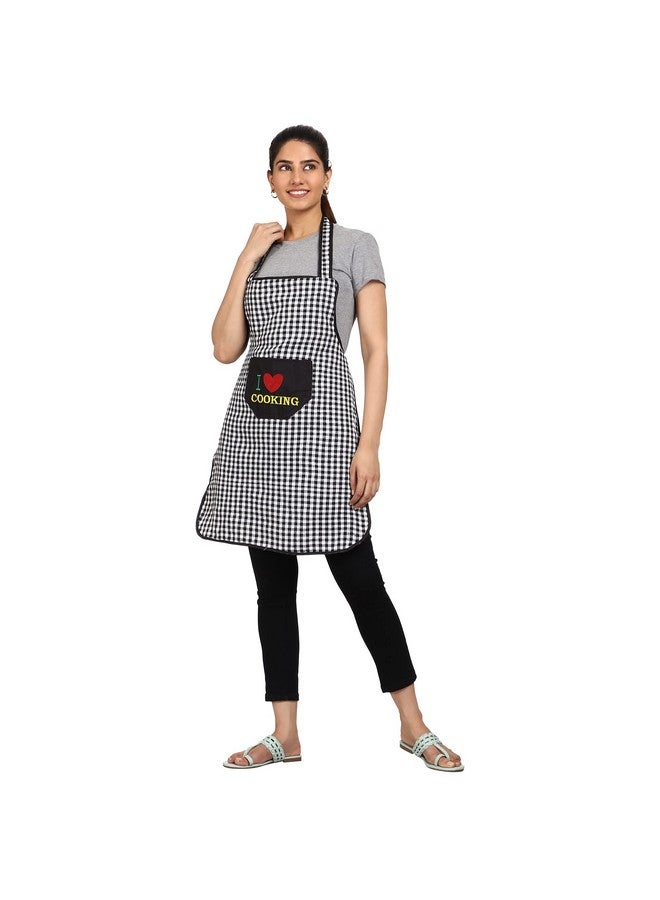 JMi Cotton Checkered Design Waterproof Apron with Multipurpose Front Large Embroidered Pocket Pack of 2 (Black & Yellow) - Image 2