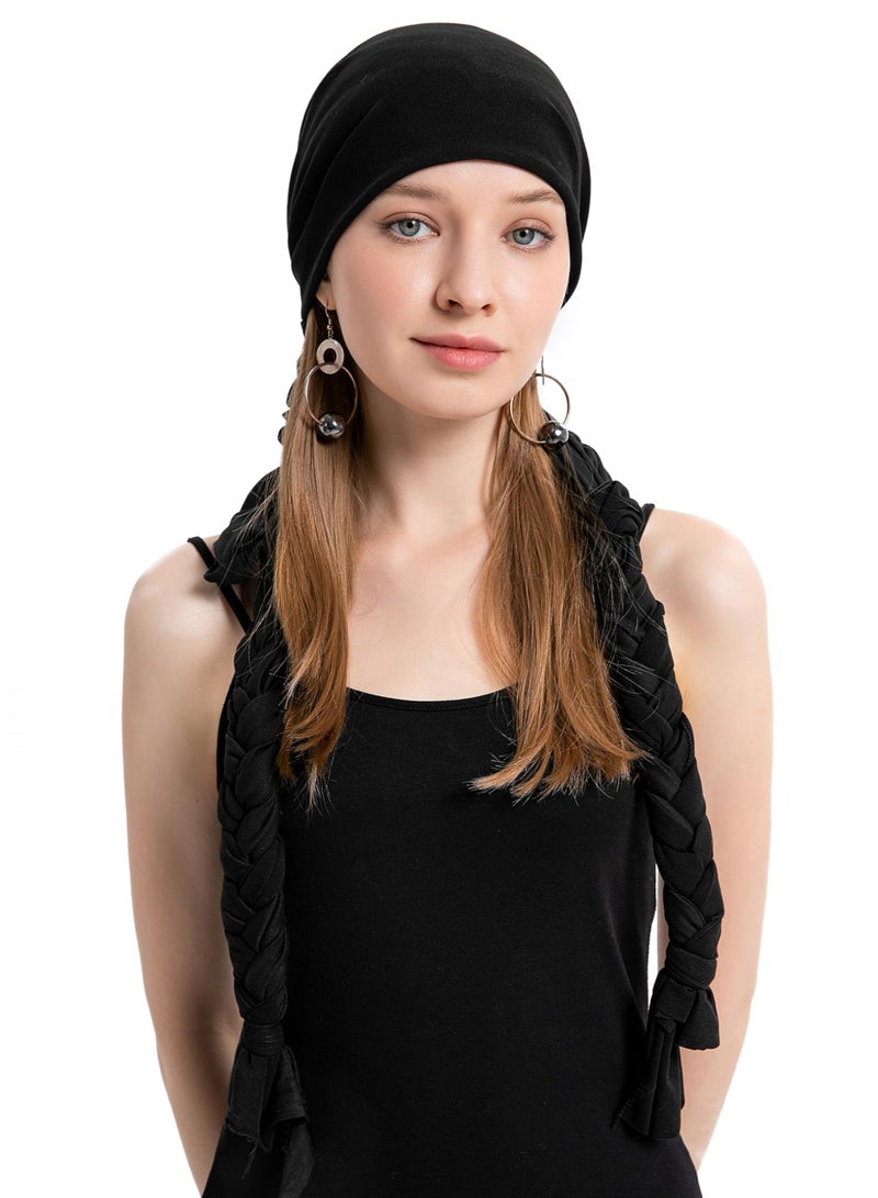 SYOSI Chemo Headwear Pre Tied Head Scarf for Women Headband Braided Hat Lightweight Beanie Skull Cover Cap Headwraps Black  - Image 3