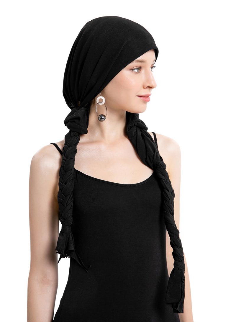 SYOSI Chemo Headwear Pre Tied Head Scarf for Women Headband Braided Hat Lightweight Beanie Skull Cover Cap Headwraps Black  - Image 2