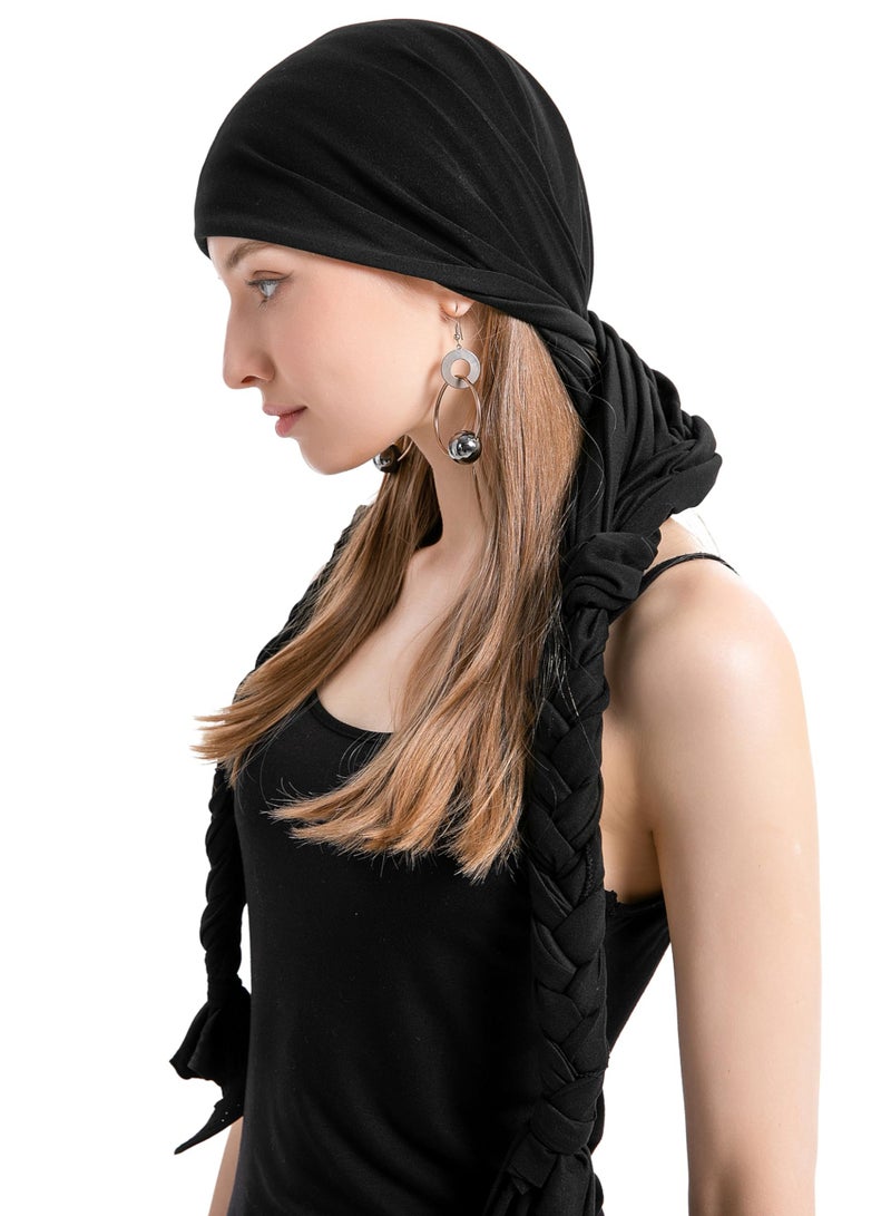 SYOSI Chemo Headwear Pre Tied Head Scarf for Women Headband Braided Hat Lightweight Beanie Skull Cover Cap Headwraps Black  - Image 4