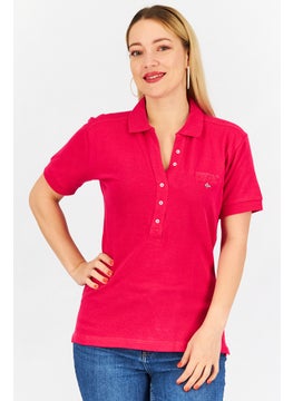 GEOGRAPHICAL NORWAY Women Spread Collar Short Sleeve Embroidered Logo Polo Shirt, Flashy Pink  - Image 1