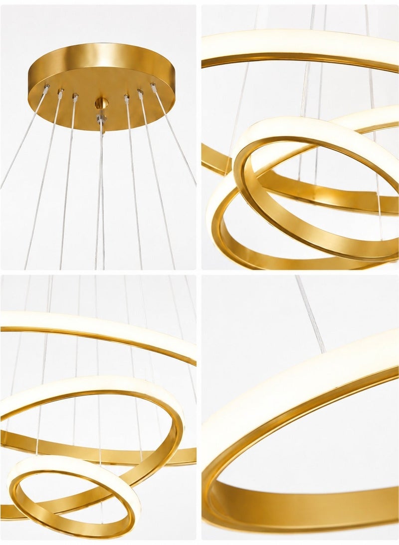 الثريات ثريا LED مودرن 60 سم – 3 ألوان إضاءة مع ريموت كنترول – تصميم حلقات دائرية فاخرة – إنارة سقف ذهبية للصالون وغرفة المعيشة - Image 3