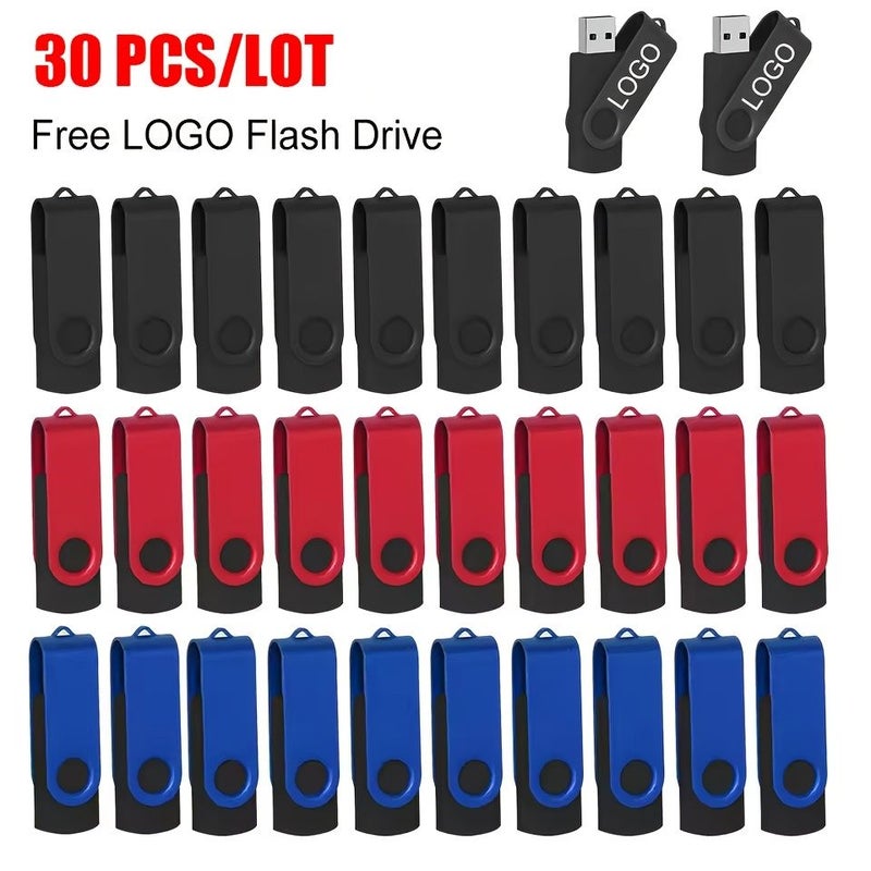 Black 30 Pcs Rotating USB 2.0 Flash Drive 128MB Pen Drive Stylish Gift - Image 1
