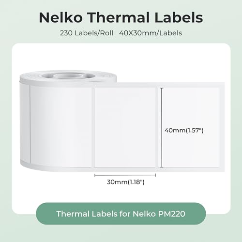 Nelko Thermal Labels for Nelko PM220 Label Maker, 1.57'' x 1.18'' (40x30mm) Thermal Sticker Tab, Waterproof, Multi-Purpose Label Tape, 1 Roll of 230 Self-Adhesive Thermal Paper (White) - Image 2