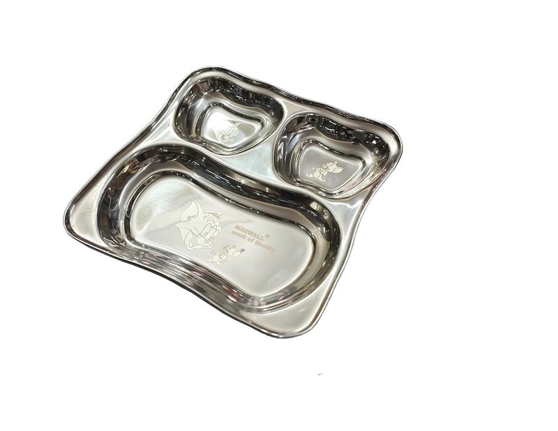 MARWALL Stainless Steel Kids Printed Partition Dinner Plate Size : 22.5cmx23cm (Pack of 1) - Image 1