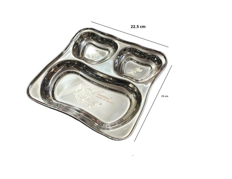 MARWALL Stainless Steel Kids Printed Partition Dinner Plate Size : 22.5cmx23cm (Pack of 1) - Image 2